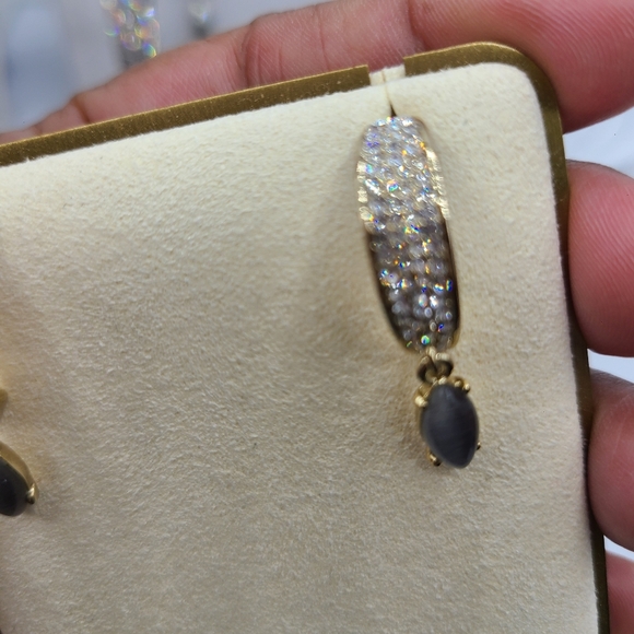 - Givenchy Earrings • Glittering Rhinestones w/ Gray Dangling Stone • Pierced - Picture 5 of 5